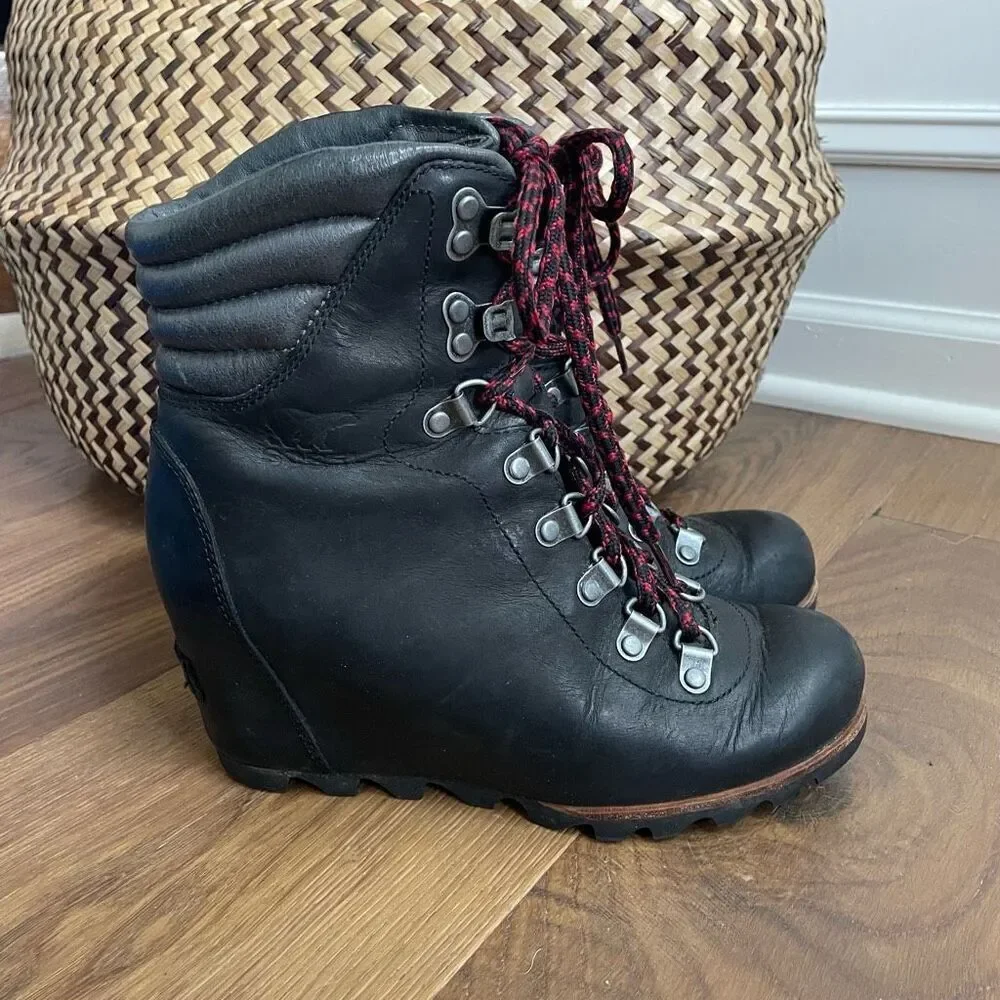 Sorel Conquest Wedge Waterproof Snow Boots Black Grey 6.5